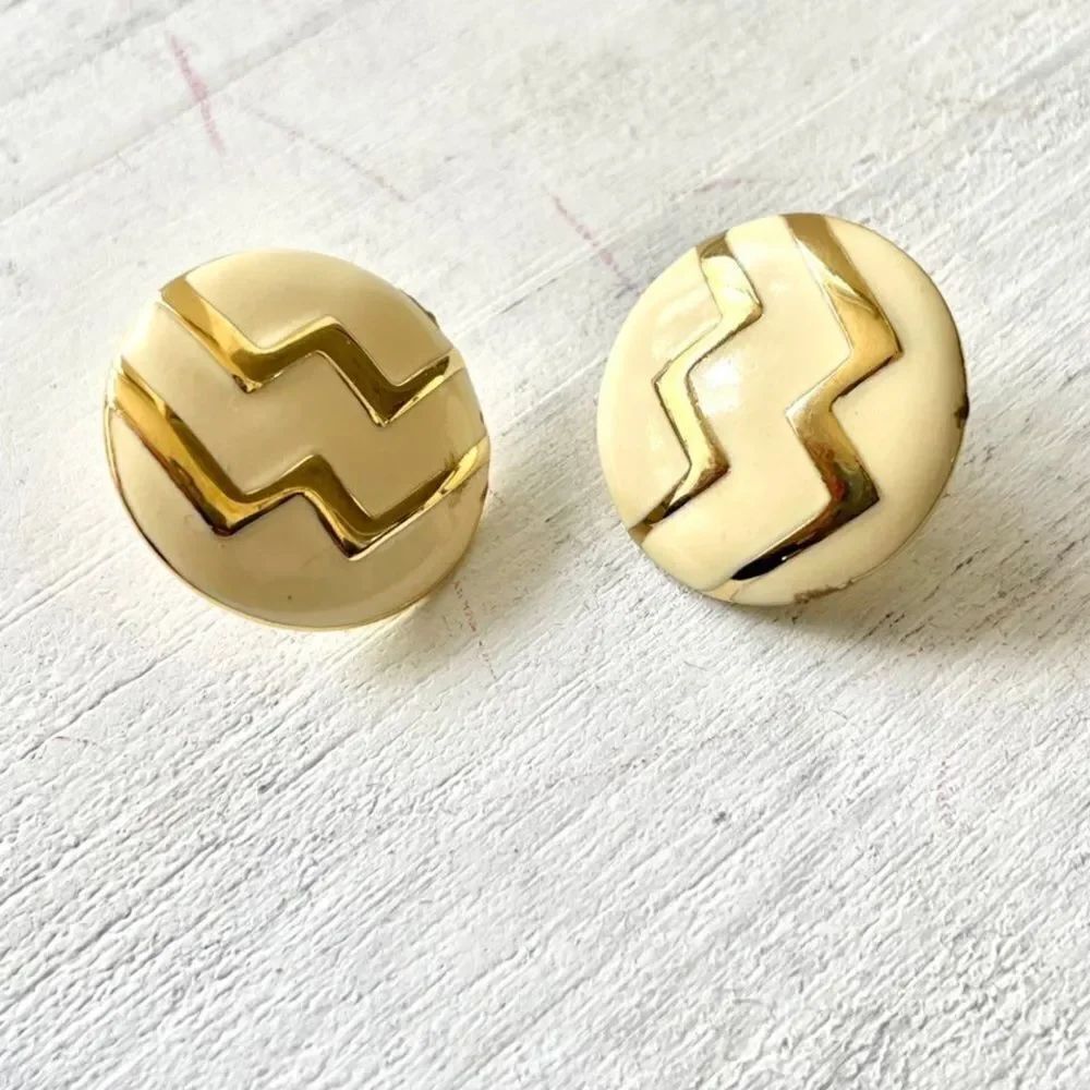 Yellow and gold enamel post earrings
